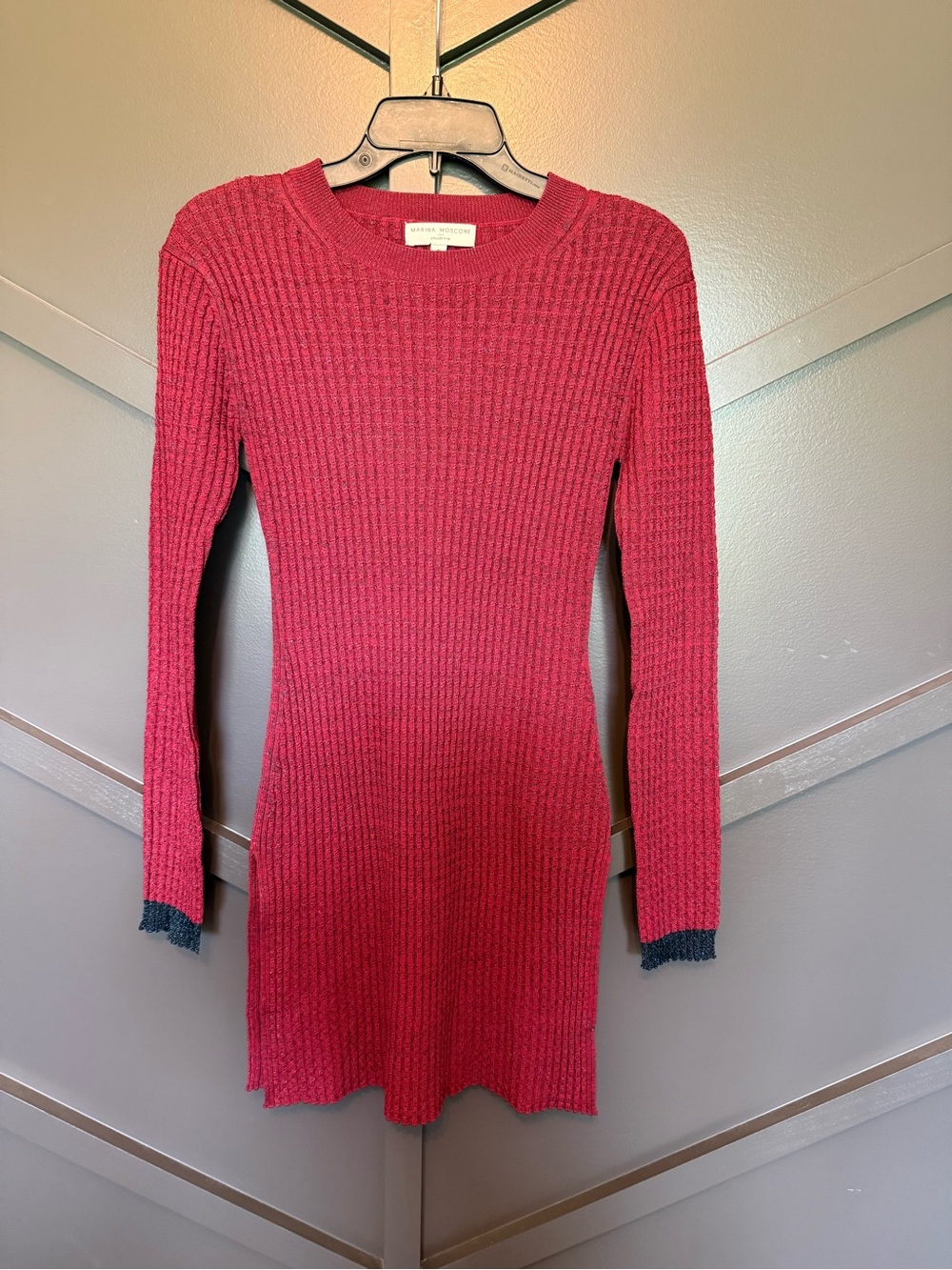 ☀️🌊Marina Moscone Collective Red side-slit Sparkle Sweater Dress